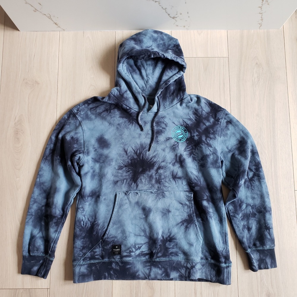 Polemic Hoodie Youth 14 Blue Acid Wash Tie Dye Skater Pullover Sweatshirt